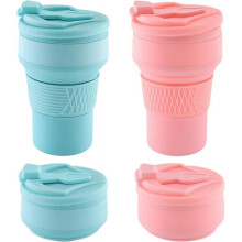 2Pcs Silicone Collapsible Cups, 350ml Portable Collapsible Cups with Plastic Lid for Picnic Camping Hiking Travel