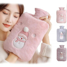 (Pink) Hot Water Bottle, 2L Large PVC Hot Water Bottle with Cuddly Soft Cover for Pain Relief