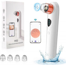 (White) Blackhead Remover Pore Vacuum, Black Head Extractions Tool with Camera, Men and Women Pore Cleaner, 4 Suction Heads & 3 Adjustment Modes