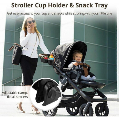 (Black)Stroller Snack Holder, Universal Stroller Accessories with Stroller Cup Holder and Stroller Tray to Hold Snack Cups 2