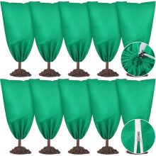 (M - 80 x 120cm, 10Pcs Green) 10Pcs Frost Protection Bags For Plants, Plant Covers Freeze Protection with Drawstring and Zipper, Plant Protector Bag