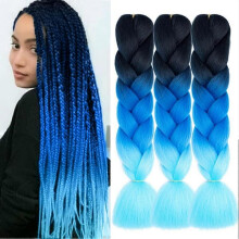 (Black blue) 3pcs Jumbo Braiding Hair Extensions Multiple Tone Colored Synthetic Hair For Box Twist Braids Ombre Braiding Hair Extensions