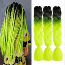 (Black green) 3pcs Jumbo Braiding Hair Extensions Multiple Tone Colored Synthetic Hair For Box Twist Braids Ombre Braiding Hair Extensions