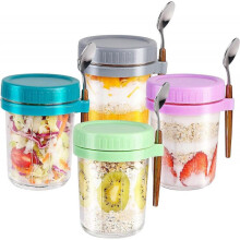 Mason Jars for Overnight Oats, 4Pcs Overnight Oats Containers with Lids and Spoons, Food Storage Containers