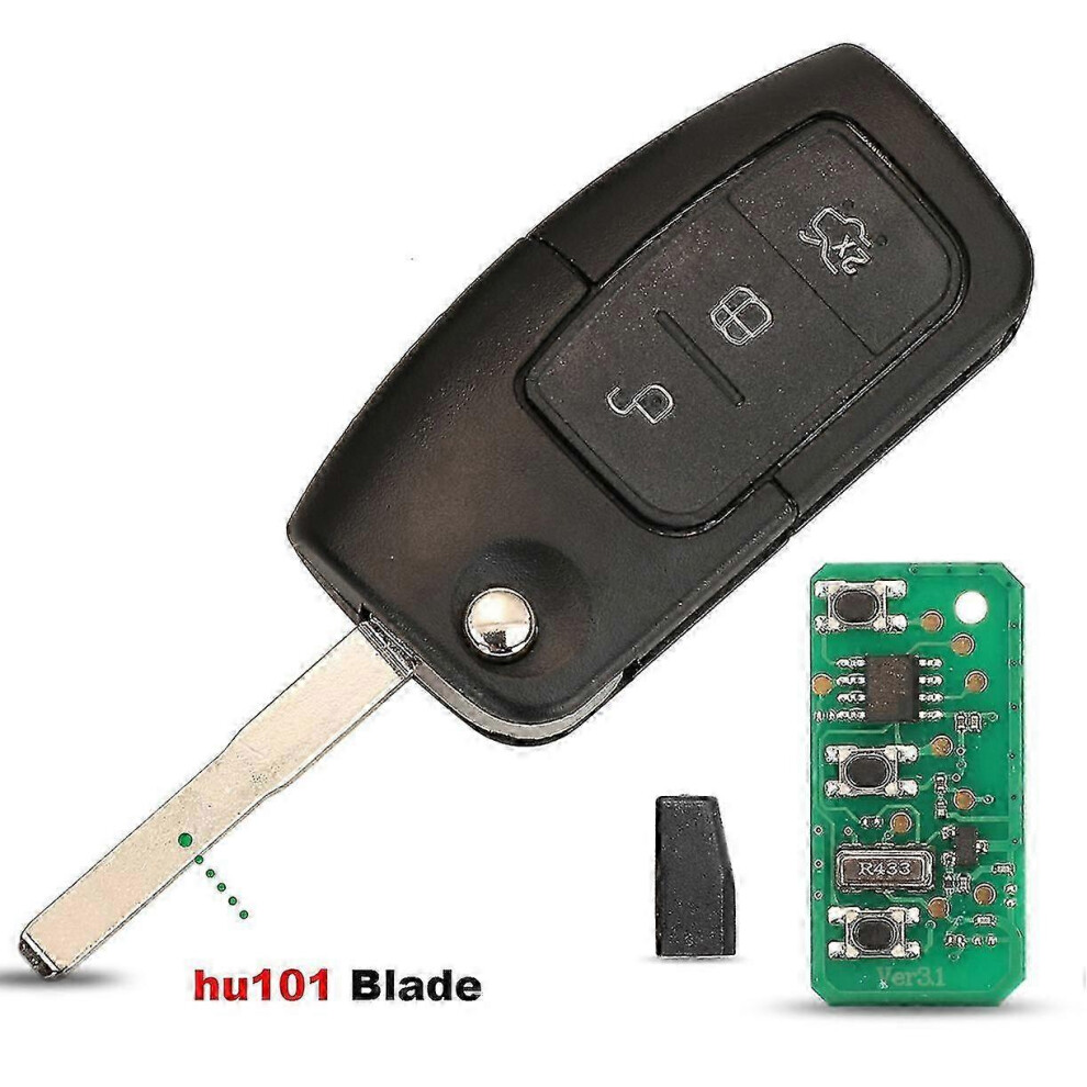 (As Show, One Size) Car Remote Key Fob Ask 433Mhz For Ford Fiesta Focus 2 Ecosport Kuga Escape C Max Ka Fob Hu101 / Fo21 3 Buttons 4631898271393