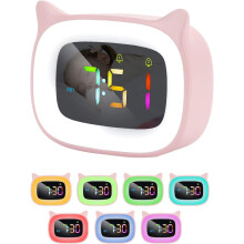 (As show, One size) Kids Alarm Clock Ok To Wake Alarm Clock For Girls, Rgb 7-color Night Light Alarm Clocks, Cat Desk Clock With Sleep Training And Sound Machine, For Kid
