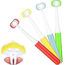 4pcs Autism Toothbrush for Special Needs Soft Wrap-Around Training Tooth Brush Saving Time for Kids 3D Toothbrushes 3 Sided