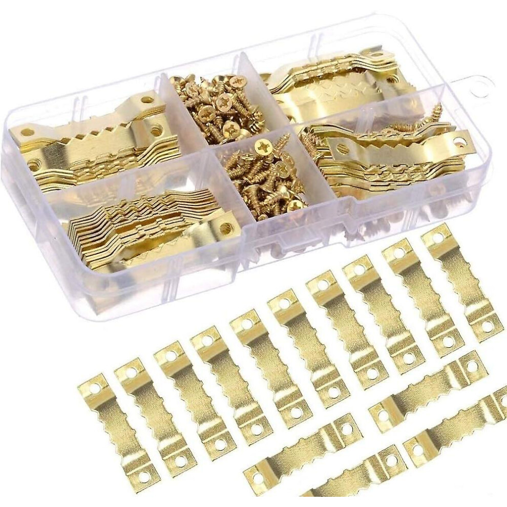 (As Show, One Size) 100Pcs Photo Hanger Tie Frame Hanger Picture Picture Hook In Strong And Durable Golden Metal - Hook 4632461657613