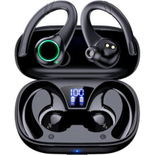 Bluetooth Headphones Wireless Earbuds, Over Ear Earphones with Earhooks, Dual-LED Display, Waterproof Ear Buds with Mic