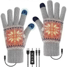 (Light grey) USB Heated Gloves, Men Women Knitted Heating Gloves, Mitten Touchscreen Hand Warmers Gloves Winter Warm Heating Gloves Winter Gift