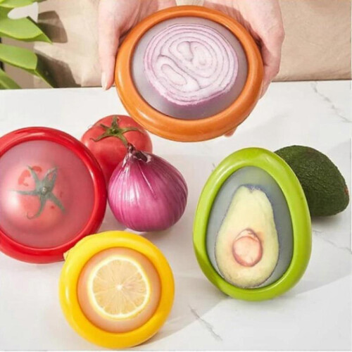 Silicone Fruit Storage Box, 4Pcs Silicone Fruit Storage Containers, Reusable Fruit Vegetable Saver for Fridge Keep Fresh 1