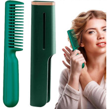 (Green) Travel Hair Straightening Brush, 150C to 200C Professional Heated Straightening Brush Hair Straightener Comb