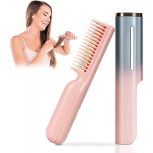 (Gradient Pink) Travel Hair Straightening Brush, 150C to 200C Professional Heated Straightening Brush Hair Straightener Comb