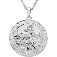 (As show, One size) St. Christopher Jewelry 925 Sterling Silver Antiqued Religious Protector Talisman Pendant For Men Women Coin/round/oval/medal/square/locket