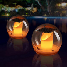 (2Pcs) Pond Lighting, Solar Floating LED Tea Light with Remote Control, 3 Modes Flame Light Solar Floating Pool Lighting