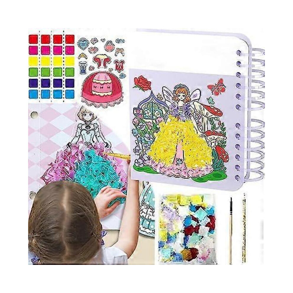 (Purple)Childhood Infinite Dream Hand-Painted, Pocket Watercolor Painting Book Set, 3D DIY Cartoon Dress-Up Coloring Watercoloring Book Set Poke Fun