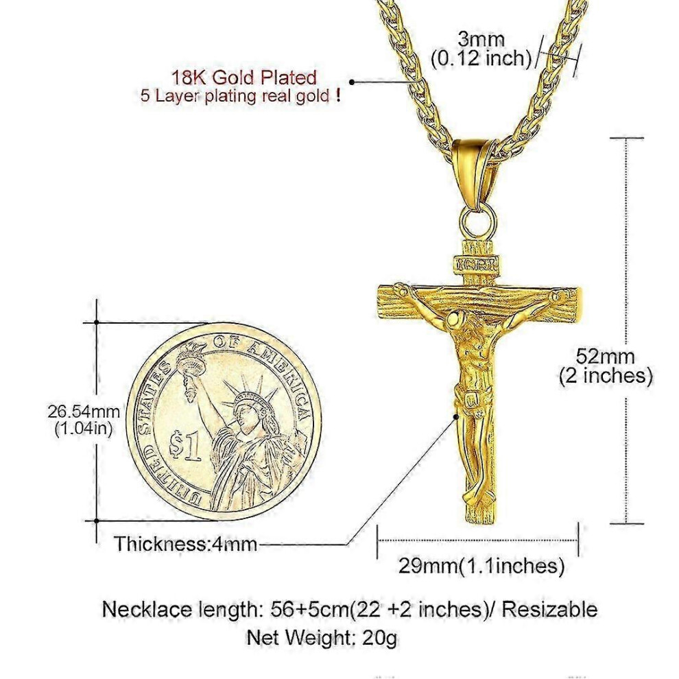 (As Show, One Size) Stainless Steel Cross Necklace - Gold Black Jesus Crucifix Christian Jewelry Church Baptism Gift 4631898225471