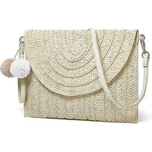 (Beige) Straw Clutch Purse for Women Woven Rattan Wicker Envelope Bag Crossbody Wallet Handbags Shoulder Bags Tote Beach Bag
