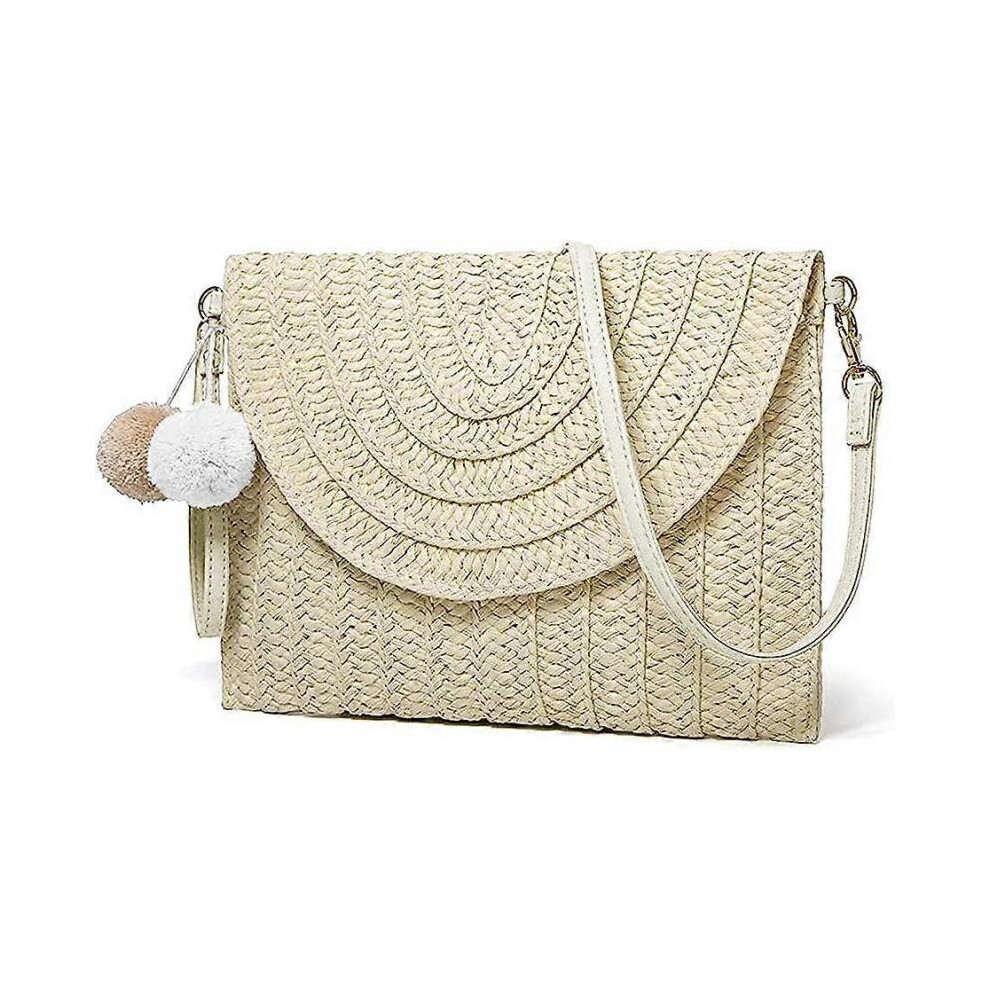 (Beige)Straw Clutch Purse for Women Woven Rattan Wicker Envelope Bag Crossbody Wallet Handbags Shoulder Bags Tote Beach Bag
