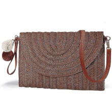 (Dark brown) Straw Clutch Purse for Women Woven Rattan Wicker Envelope Bag Crossbody Wallet Handbags Shoulder Bags Tote Beach Bag