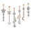 (silver, One size) Zircon navel ring set piercing belly 6 pieces 1