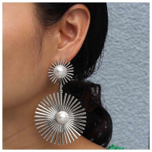(As show, One size) Vintage Sunburst Earrings Pearl Drop Earrings Geometric Sun Dangle Earrings Silver Pearl Stud Earrings Jewelry For Women And Girls (silver)