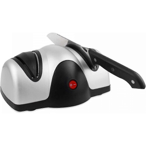 (As show, One size) Two-Level Electric Knife Sharpener - Black/Silver (Material: ABS Plastic) 2