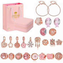 (1, One size) New Christmas Jewelry Gift Diy Beaded Bracelet Rose Gold Pink Red New Year Gift Box