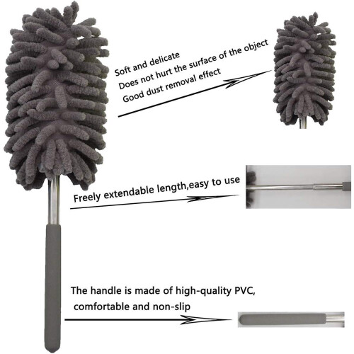 (As show, One size) 3 Pieces Telescopic Duster, Extendable Foldable Washable Duster Chenille Dust Brush Mop Microfiber Duster 2