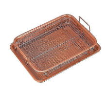 (As show, One size) Oven Pan Non-Stick Pan with Crispy Copper Basket Square Frying Basket Frying Drainer Kitchen Tools