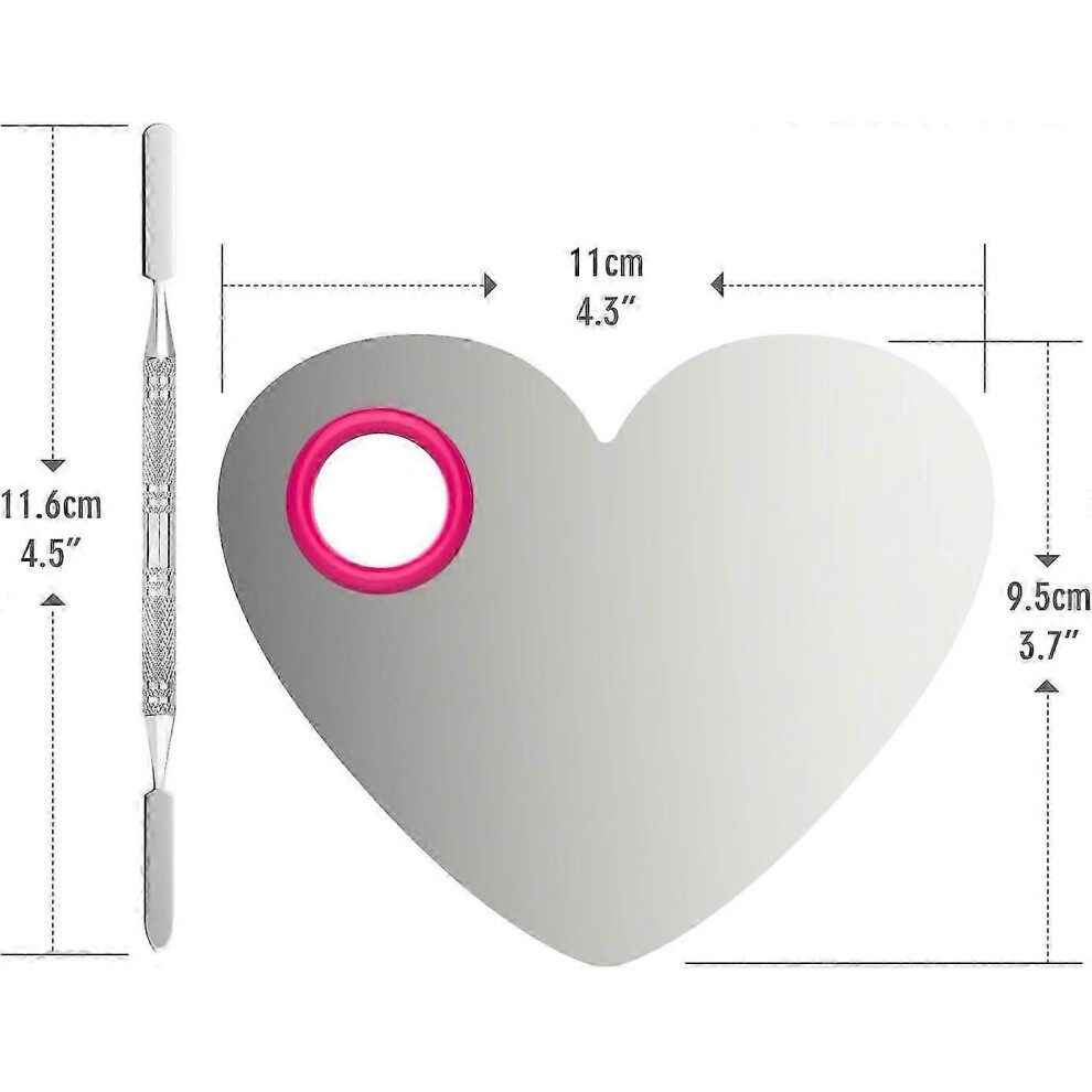 (As show, One size) Stainless Steel Makeup Palette: Heart-shaped Cosmetics Mixing Tools for Eye Shadow Lipsticks and More