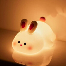 Night Light Children, Kawaii Rabbit Bedside Lamp Dimmable Touch Night Light Baby with Timing Silicone Nursing Light Gifts
