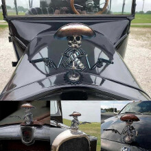 Cowboy Skull Gunslinger Hood Ornament, Cool Skeleton Figurines, Car Truck Hood Ornament Metal Skull Hood Ornament Car Decor