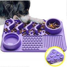 (Purple) Licking Mat for Dogs, Upgraded 3 in 1 Slow Feeder Dog Bowls Dog Licking Mat with Suction Cups, for Anxiety Relief