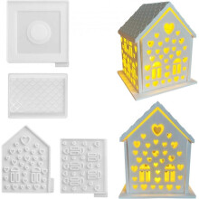 Silicone Moulds Casting Moulds 3D Houses Silicone Mould, Houses 3D DIY Silicone Mould House Casting Moulds Houses Candle Holder Plaster for Casting