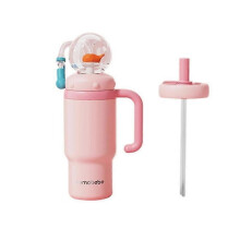 (Pink) Stainless Steel Whale Fountain Tumbler with Handle – Two Lids
