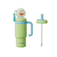 (Yellow Green) Stainless Steel Whale Fountain Tumbler with Handle – Two Lids
