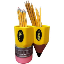 (Yellow) Sharp-Dull Pencil Holder, Cute Pencil Shaped Pen Holder, Pencil Holders For Classroom, Pencil Pal Organizer Sharp and Dull