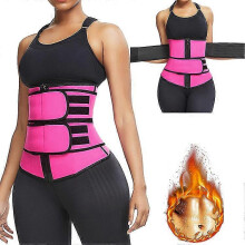 (As show, One size) Waist Trimmer Belt Women Sauna Suit Sweat Wrap Trainer Slimming Cincher Body Shaper(1PCS-Rose Red-XXXL)