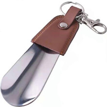 (As show, One size) Portable Folding Metal Shoehorn With Key Ring(1PCS-Brown)