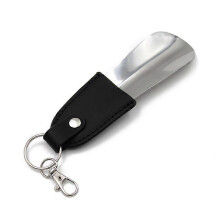 (As show, One size) Portable Folding Metal Shoehorn With Key Ring(1PCS-Black)