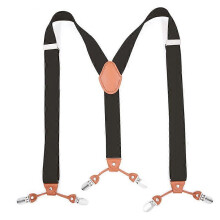 (As show, One size) Mens 4 Metal Clip Elastic Wide Suspenders Both Casual And Formal(1pcs-Black)