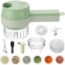 (As show, One size) 4 In 1 Electric Vegetable Cutter Set Handheld Garlic Slicer Multifunctional Food Chopper Portable Rechargeable Vegetables Mincer For Garlic Pepper Oni