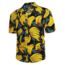 (Banana, XL) Men Summer Shirt Single Breasted Casual Fit Short Sleeve Turn Down Collar Men Loose Fit Shirt