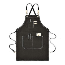 (As show, One size) Canvas Work Apron With Adjustable Strap Multi Pockets For Barista Barber Beauty Salon1pcs-Black