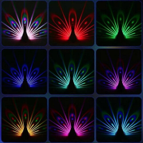 (White) Peacock Projection Desk Lamp Party:Remote Control Night Light Home USB Charging 2