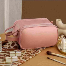 (Pink) 3 Layered Cosmetic Bag Portable Large Capacity Makeup Bags Portable Folding Travel Cosmetics Storage Toiletry Bag Girls Gifts