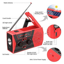 (Red) EDC USB Phone Emergency Charger Solar Hand Crank Portable Weather Radio For Outdoor Charger Camping Equipment Survival Tool 8