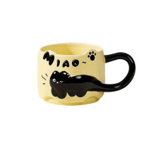 (Yellow) Cat Cat Stacked Cup,Cute Stackable Coffee Mugs,Ceramic Funny Animal Coffee Mugs