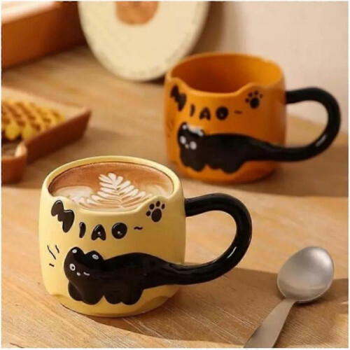(Orange) Cat Cat Stacked Cup,Cute Stackable Coffee Mugs,Ceramic Funny Animal Coffee Mugs 2